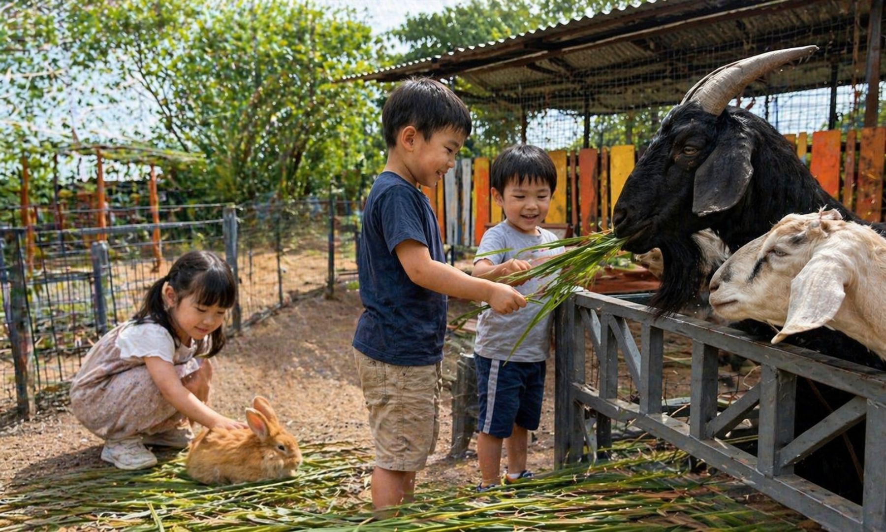 動物とのふれあい ＆ ヤギやアヒルなどに、柵越しで餌やり体験！